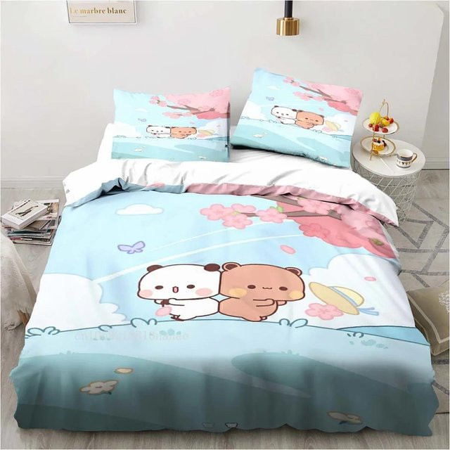 Bubu Dudu Cartoon Print Bettwäsche-Set aus Mikrofaser in Blau, bestehend aus 1 Bettdeckenbezug und 1 Kissenbezug, Maße: B: 133 cm, H: 70 cm - Bild 1