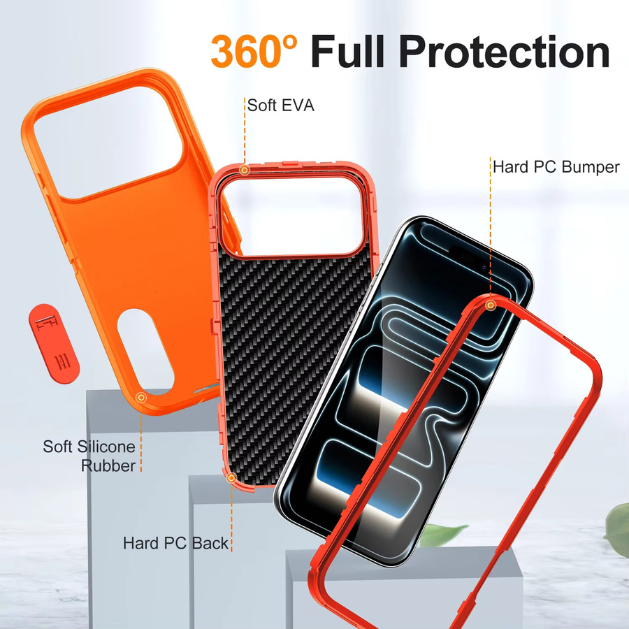 Stoßfeste Hybride PC-Hülle mit unsichtbarer Halterung für iPhone 17 Pro Max, 16, 15, 14, 13, 12, 11 Plus in Schwarz und Orange - Bild 5