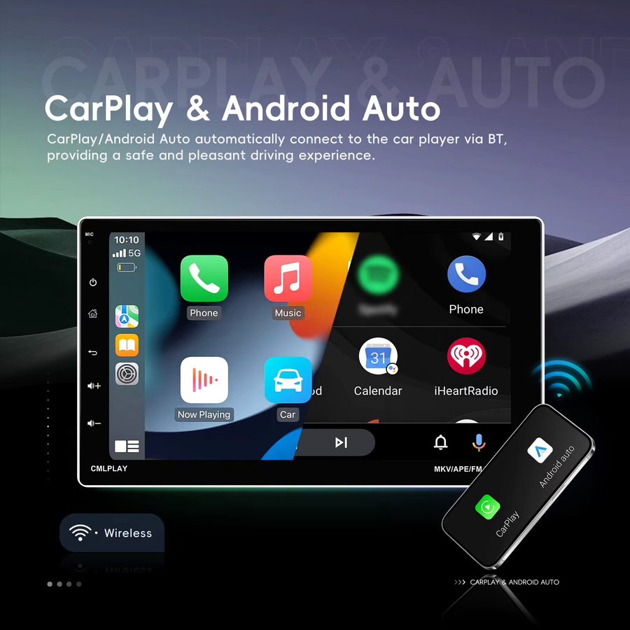 Podofo 1Din Autoradio mit 4GB RAM und 64GB Speicher, Android Auto, Carplay, GPS-Navigation, WLAN, Bluetooth, USB und FM-Radio in Schwarz - Bild 2