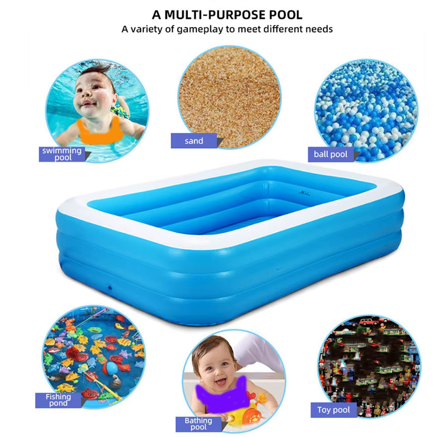 Aufblasbares rechteckiges Kinderplanschbecken aus PVC mit Meerestier-Motiv in Blau, Breite: 260 cm - Bild 3