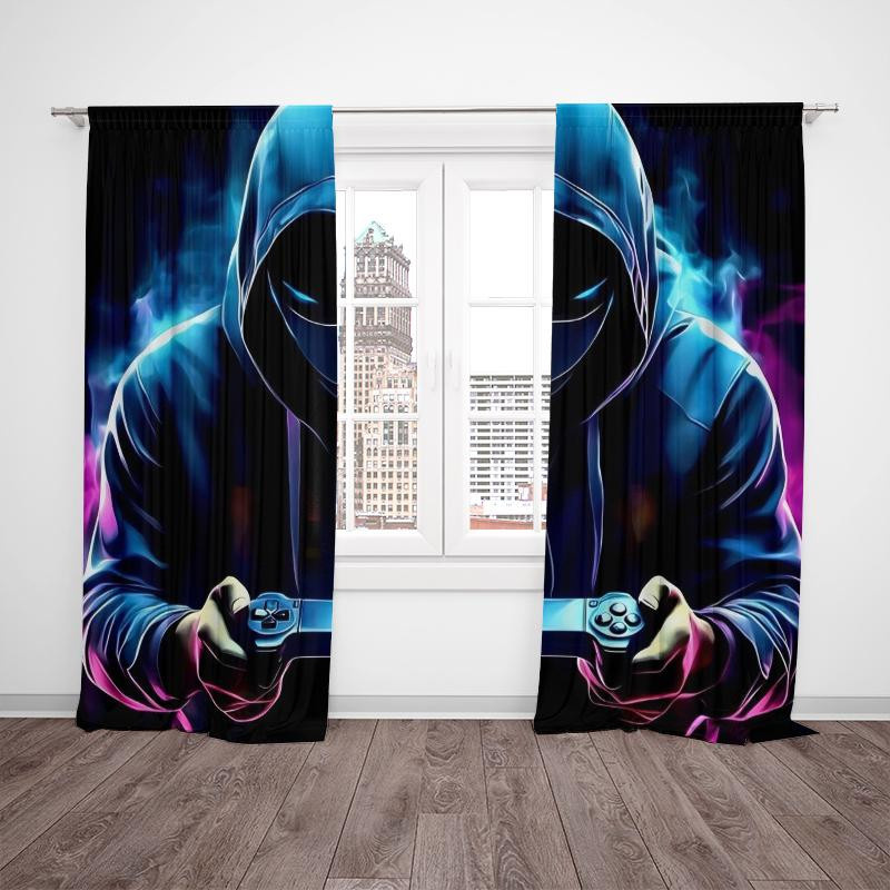 2er-Set Yiran Furniture Gamer Vorhänge aus Polyester, halbtransparent, Mehrfarbig, B: 35 cm, H: 100 cm - Bild 4