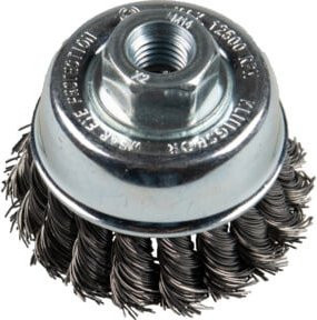 Klingspor Topfbürste gezopft ohne Ring für Winkelschleifer, Durchmesser: 65 mm, Gewinde: M 14, Farbe: Silber, Material: Stahl - Bild 1