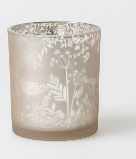 Teelichthalter WUNDERGARTEN aus Glas in Beige und Braun mit floralem Design und Rädern - Bild 1