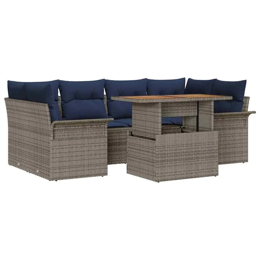 vidaXL Garten-Sofa-Set mit 7-teiliger Polstergarnitur in U-Form, Grau und Marineblau, mit Tisch und Stauraum - Bild 2