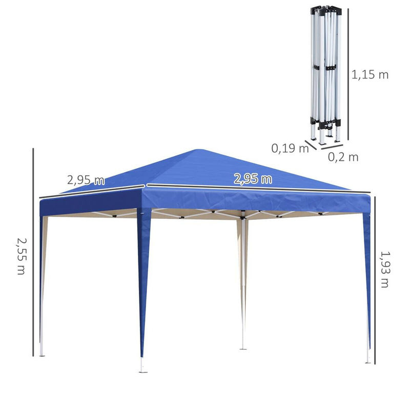 Aosom Outsunny Pop-up Faltpavillon Blau, wasserabweisendes und winterfestes Gartenzelt mit UV-Schutz, B/T/H: 300 x 300 x 230 cm - Bild 3