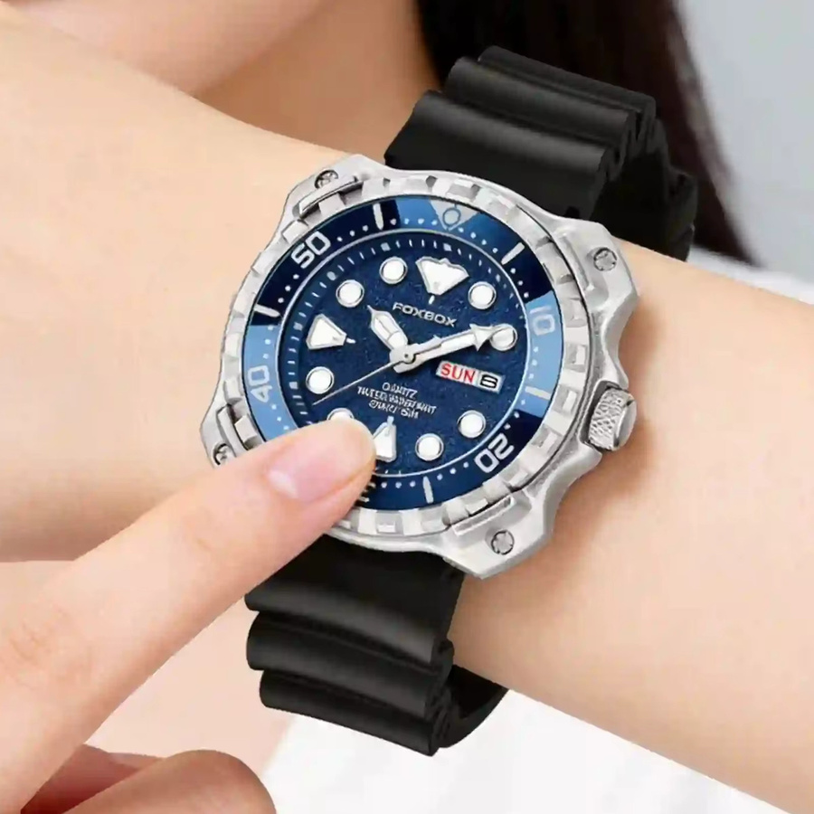 LIGE Armbanduhr Quarz, Edelstahl, Silikon, Blau, Herren - Bild 3