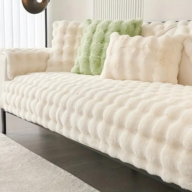 Rutschfester Sofabezug aus weichem Kaninchenfell-Plüsch von Your Warm Home in Grau oder Weiß, Breite: 70 cm, Länge: 210 cm - Bild 1