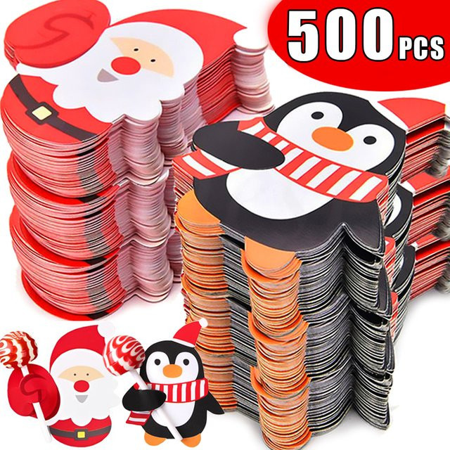 Weihnachten Lutscher Papierkarten mit Santa Claus, Pinguin und Schneemann als bunte Party Dekoration und Geschenkverpackung für Kinder - Bild 1