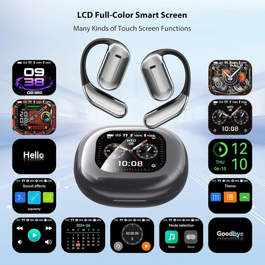 UYUXIO Open-Ear Kabellose Ohrhörer mit LCD-Touchscreen und Digitalanzeige, Bluetooth 5.4, Blau - Bild 4