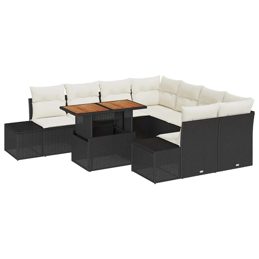 vidaXL Garten-Sofa-Set aus Poly Rattan in Schwarz mit integriertem Stauraum und Polstern, 9-teiliges Set in U-Form - Bild 2