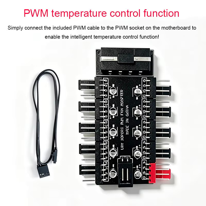 OUYUANSU 10 Port PC Gehäuse Lüfter Hub PWM Controller mit SATA Power und 4-Pin Splitter in Schwarz - Bild 5