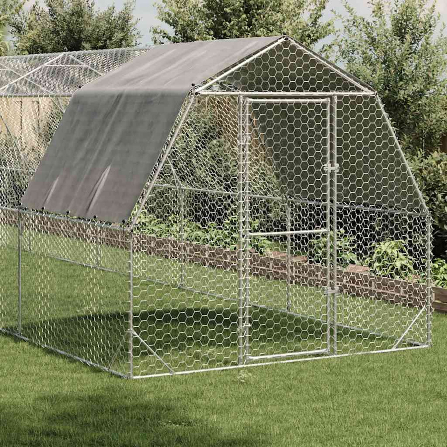 Vidaxl Hühnerstall mit Dach aus verzinktem Stahl und Drahtgeflecht, Farbe: Silber, B/T/H: 12,0 x 2,5 x 2,25 m - Bild 2
