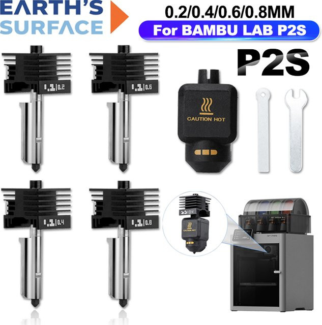 Bambu Lab Hotend Kit mit gehärteten Stahl-Düsen für P2S in 0,2 mm, 0,4 mm, 0,6 mm und 0,8 mm - Bild 1
