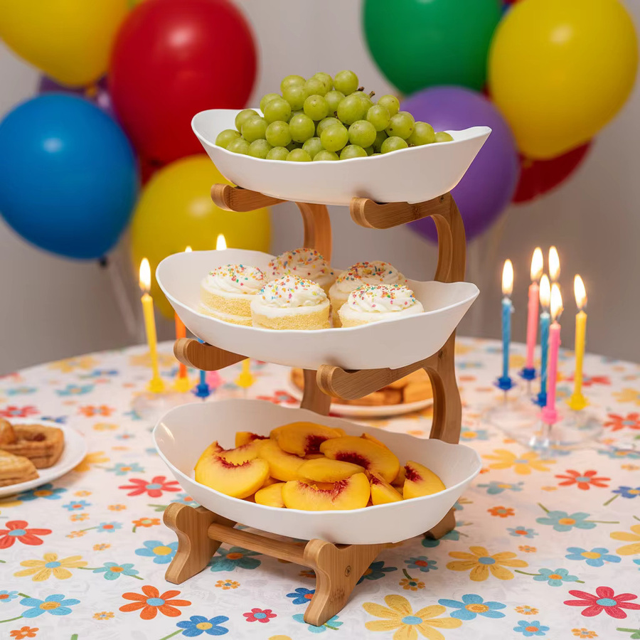Bymaocar 3-stöckiger Kuchenständer in Weiß für Dessert- und Süßigkeitenpräsentation - Bild 3