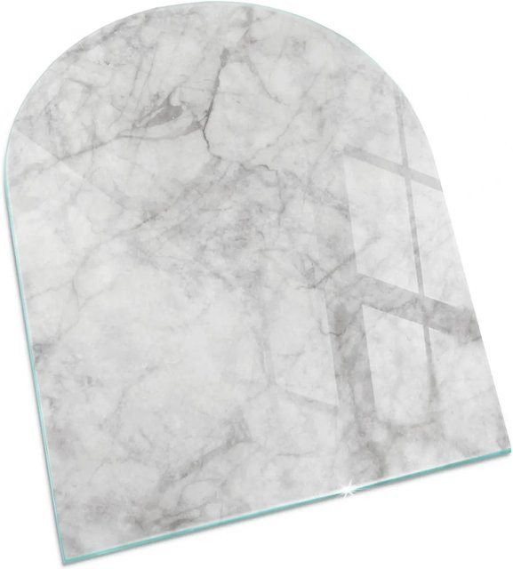 Tulup Glasplatte für Kamin in Grau mit Marmorstrukturmuster, Halbkreis, B: 80 cm, T: 70 cm - Bild 1