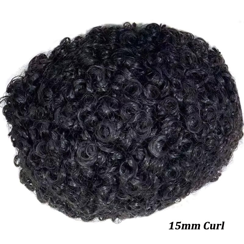 Addbeauty Echthaar-Perücke für Herren, lockig, Voll-PU, 20mm - Bild 3