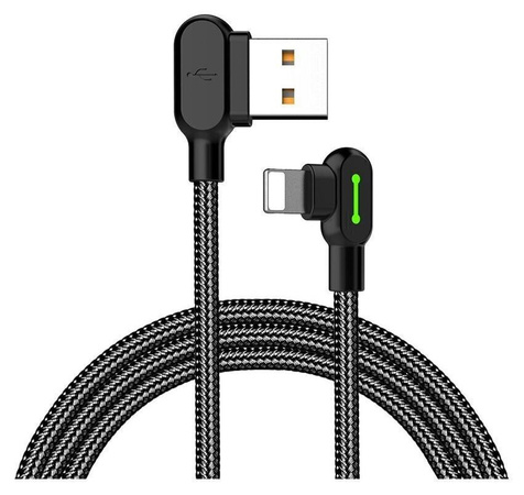 Mcdodo CA-4674 Abgewinkeltes USB-Lightning-Kabel mit LED in Schwarz, 0,5 m