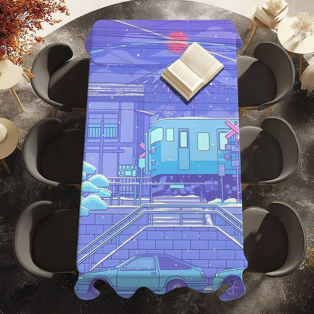 Fancy Style Studio Tischdecke Neon City Street Vaporwave Retro Design, Blau, B/T: 140 x 100 cm - Bild 1