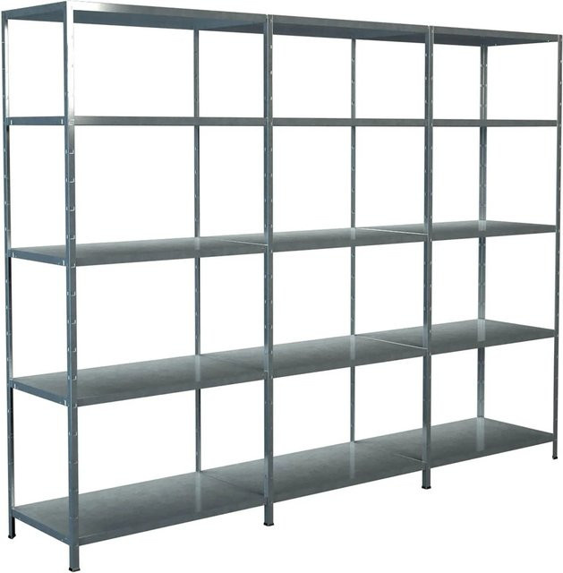 Schulte Regalwelt Steck-Grundregal mit 2 Anbauregalen aus Metall, verzinkt, silberfarben, B/T/H: 360 x 50 x 200 cm - Bild 1