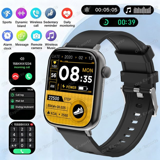 Ola Esporte Outdoor-Smartwatch für Damen und Herren in Weiß mit Bluetooth-Anruffunktion und Blutsauerstoffmessung für Android-Smartphones - Bild 1