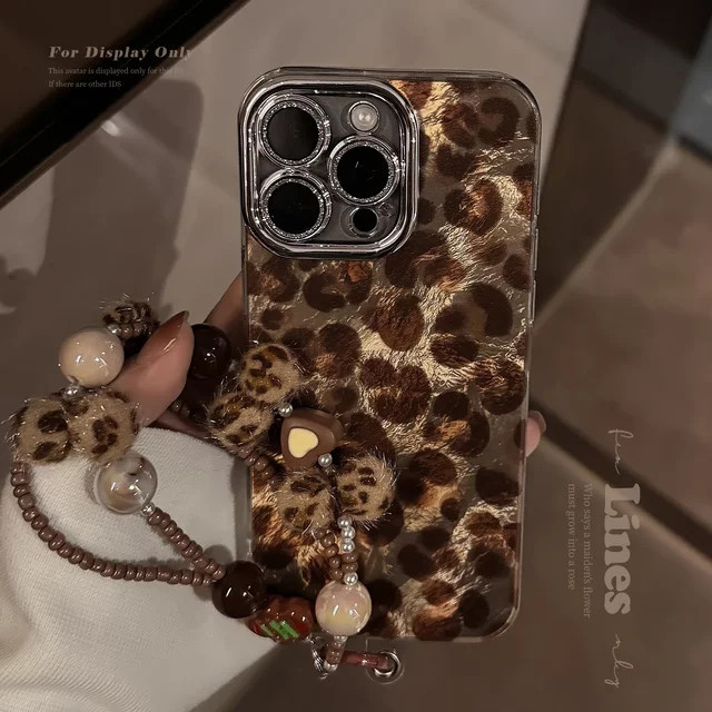 Potdemiel Handyhülle mit Leopardenmuster und Trageband für iPhone 11 12 13 14 15 17 Pro Max XS XR Plus in Multicolour mit Glitzer-Objektivschutz und stoßfester Abdeckung - Bild 1