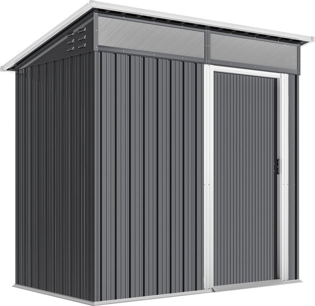 Outsunny Metall Gerätehaus aus verzinktem Stahl mit Pultdach und Fenster in Dunkelgrau, B/T/H: 195 x 122 x 182 cm - Bild 1