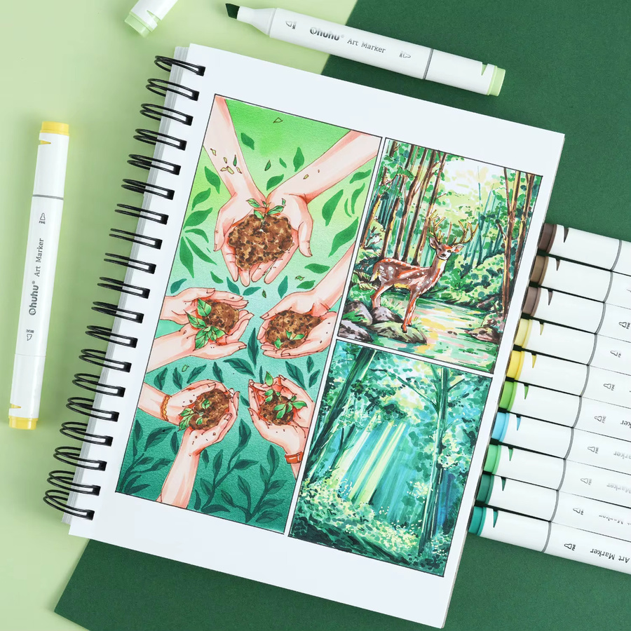 Ohuhu Honolulu Alkohol-Kunstmarker Set mit 216 Farben, nachfüllbare Doppelspitzen Marker für Manga, Skizzieren und Zeichnen, Multicolor - Bild 2