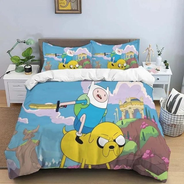 Adventure Time Finn und Jake Bettwäsche-Set mit Steppdecke aus Mikrofaser, Mehrfarbig, B/H: 200 x 230 cm - Bild 1