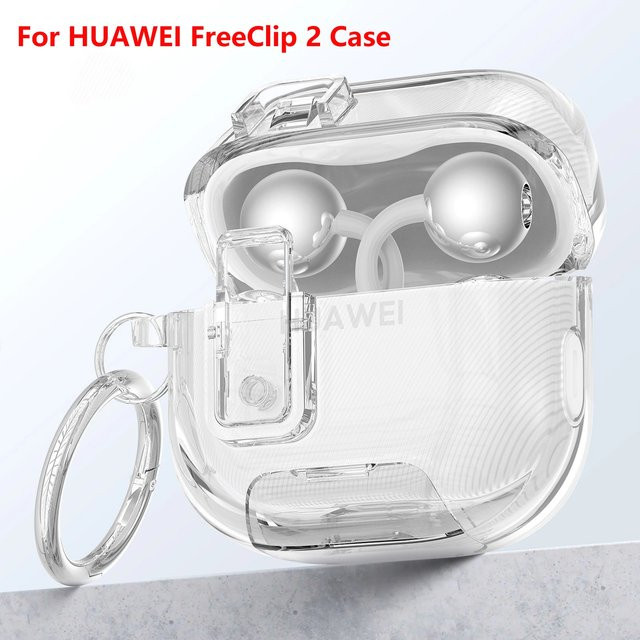 Transparente Schutzhülle mit Telefonhalter und Haken für Huawei FreeClip 2 in Blau - Bild 1