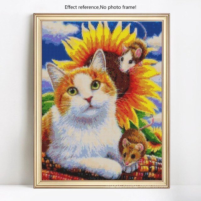 FIYO 5D DIY Diamant Mosaik Stickerei Katze als Strass Bild in Multicolour, Breite: 30 cm, Höhe: 40 cm - Bild 1