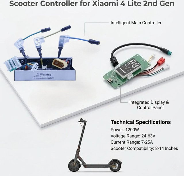 Xiaomi Intelligenter Scooter-Controller für 4 Lite 2. Generation, 1200W, 24-63V 7-25A mit Display-Bedienfeld und XT60-Adapterkabel - Bild 1