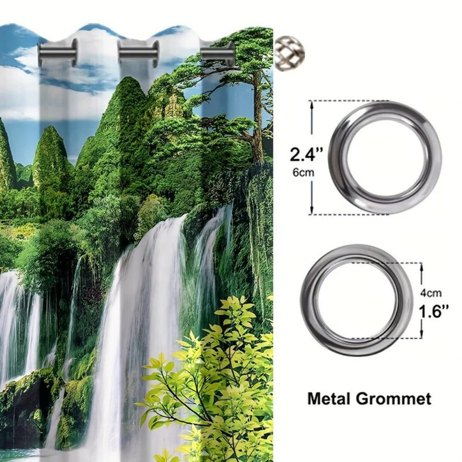 Yiran Furniture Vorhang Set mit Wasserfall Vogel Kran Motiv aus Polyester, halbtransparent, Mehrfarbig, B: 50 cm, H: 100 cm, 2 Stück - Bild 2