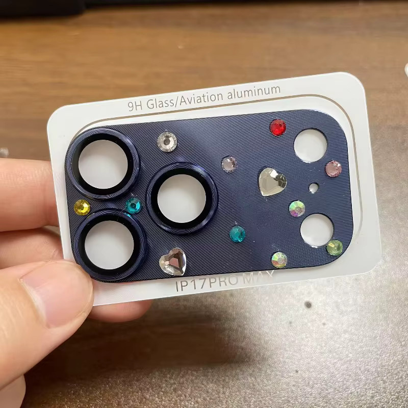 Handgemachte Strass DIY Kamera Objektiv Abdeckung für iPhone 17 Pro Max mit HD Glas und Legierung Ring in Orange - Bild 3