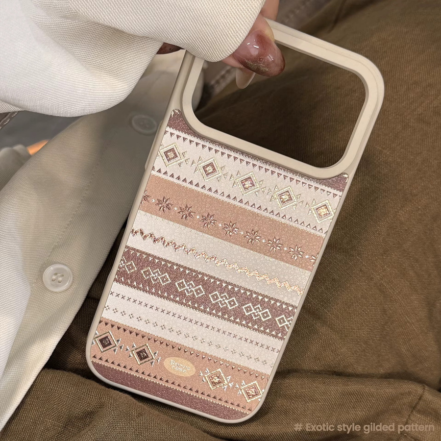 MUQGEW Stoßfeste iPhone 16 Schutzhülle mit koreanischem Geometrie-Muster und Ledertextur - Bild 3