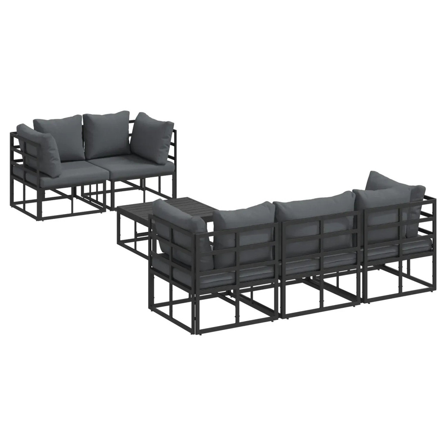 vidaXL Garten-Sofa-Set 6-teilig aus Aluminium in Schwarz und Anthrazit mit Kissen und Couchtisch im L-Shape Design - Bild 2