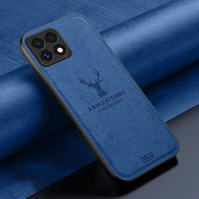 YULIN Handyhülle mit Hirschkopf Muster aus Stoff und Leder für iPhone 17 Pro Max, iPhone Air 17 Pro und iPhone 17, Blau, Stoßfeste weiche Rückschale - Bild 1