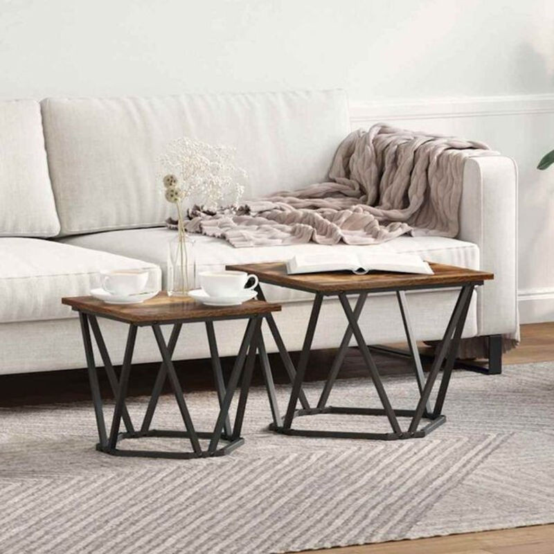 Vidaxl Beistelltisch-Set 2er-Pack in Braun, Modernes Design aus Holzwerkstoff und Stahl, B/T/H: 50 x 50 x 40 cm - Bild 1