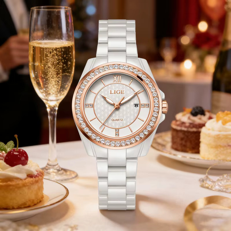 LIGE Armbanduhr Keramik, Quarz, Weiß, Damen - Bild 5