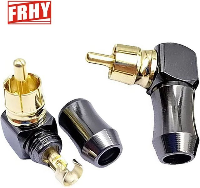 FRHY RCA-Stecker Set Schwarz L-förmig 90 Grad mit 24K vergoldetem Kupfer-Lotuskopf für Audio-Video-Heimkinosysteme AV-Adapter, 2 Stück - Bild 1