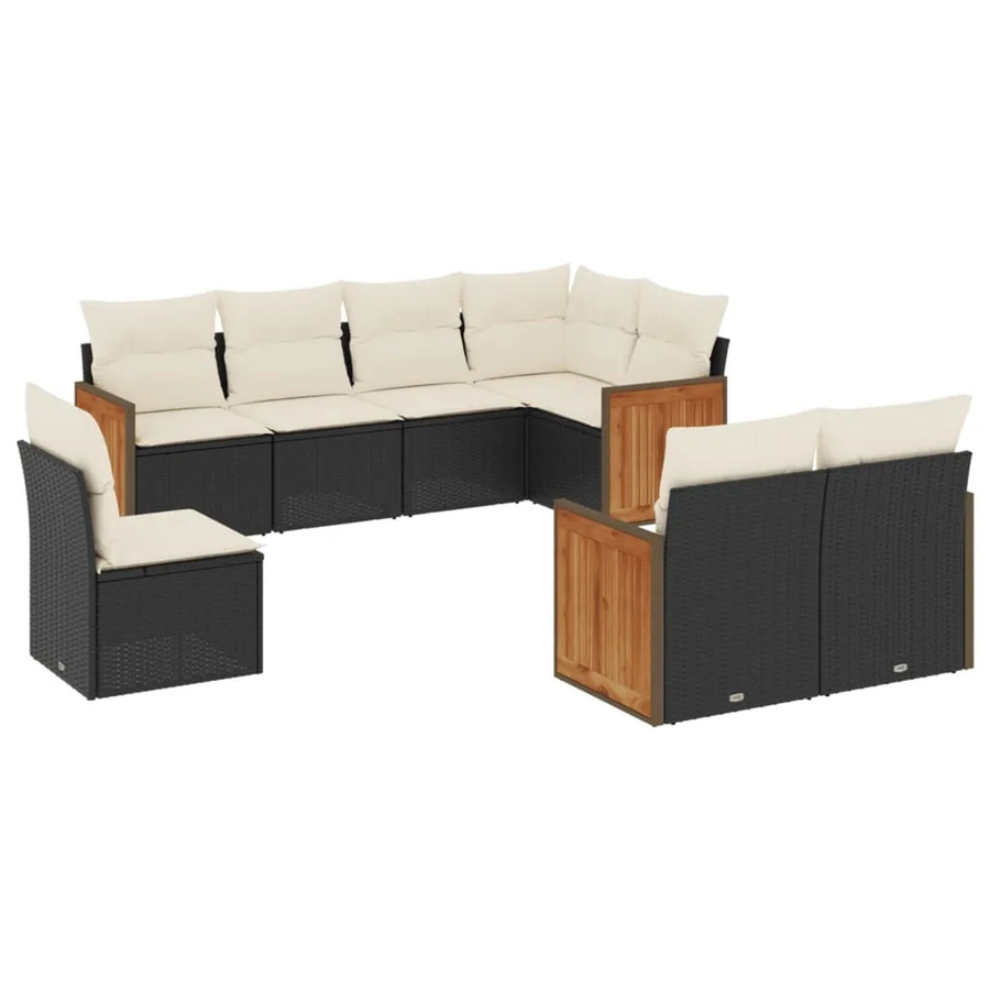 vidaXL 8-teilige Garten-Sofagarnitur in U-Form aus Poly-Rattan mit Kissen in Schwarz und Cremeweiß - Bild 2