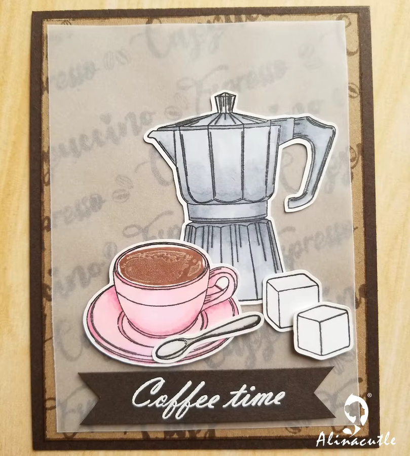 AlinaCraft Kaffeezeit Stempel aus Silikonkautschuk für Scrapbooking und Handwerk, transparent und braun - Bild 2