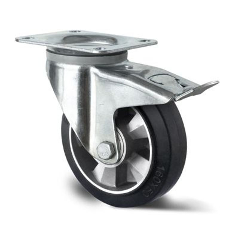 CASCOO Lenkrolle BAF4 mit Totalfeststeller, Rad-ø 250 mm, B/T/H: 50 mm x 250 mm x 50 mm, Aluminium-Felge, elastische Lauffläche, schwarz, Doppelkugellager, bis 500 kg Tragkraft - Bild 2