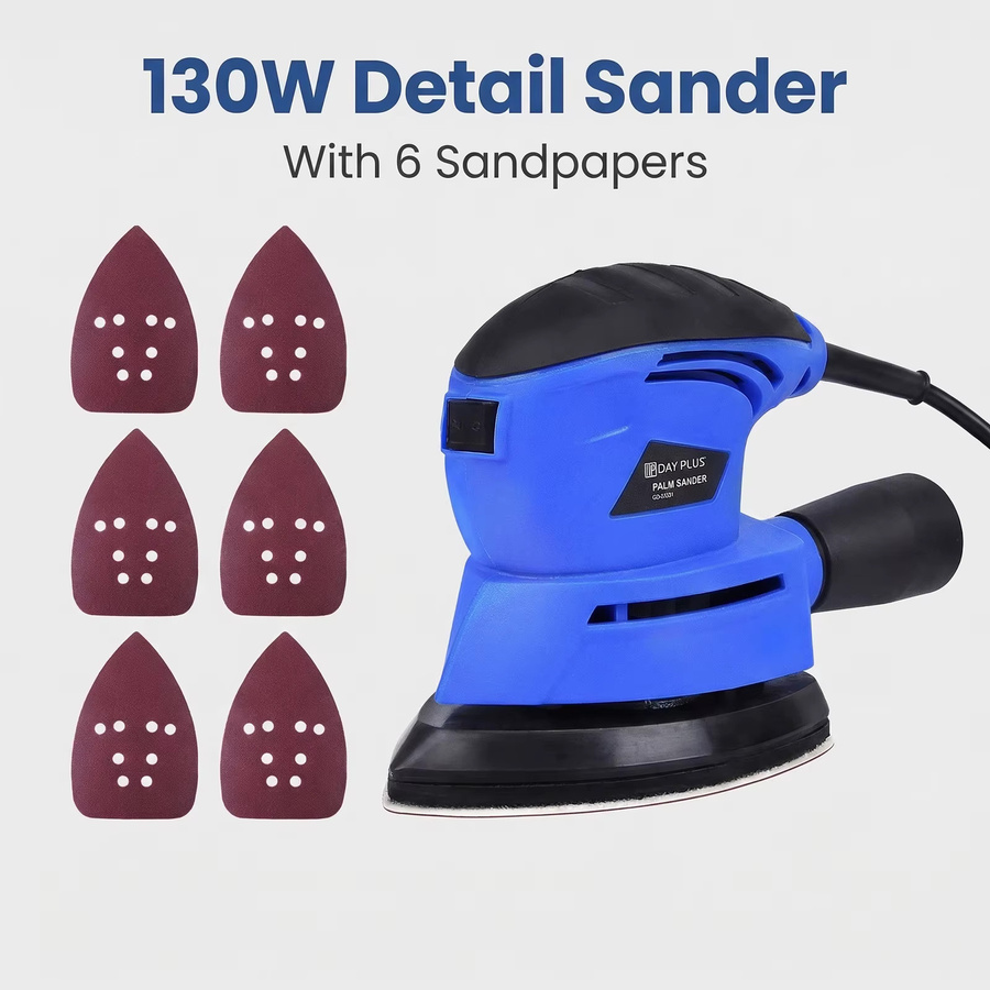 DayPlus Elektrischer Detail-Schleifer in Blau, 130W Exzenterschleifer mit 12000 U/min für Möbelveredelung, Farbentfernung und Holzpolitur - Bild 5