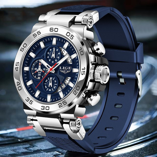 LIGE Digitaluhr, Chronograph, Quarz, Schwarz, Silikon, Herren - Bild 1