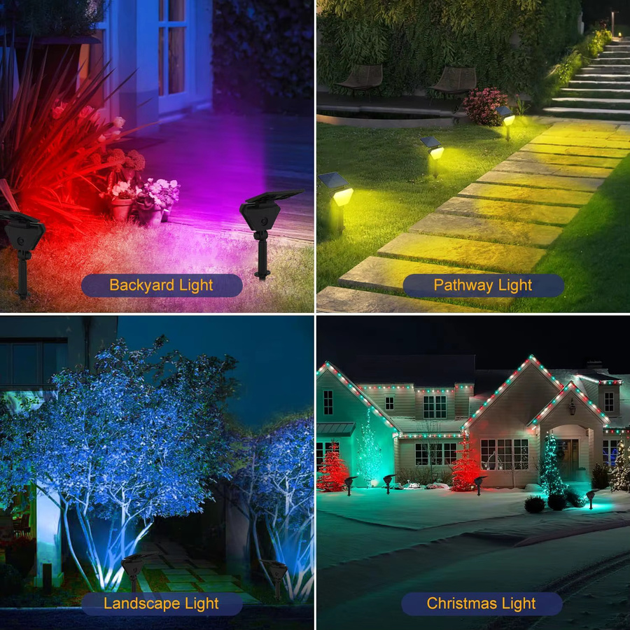 6er Set Crepow RGB Solar Strahler mit Farbwechsel, Wasserdichte LED Gartenleuchten in Schwarz für Outdoor Dekoration - Bild 6