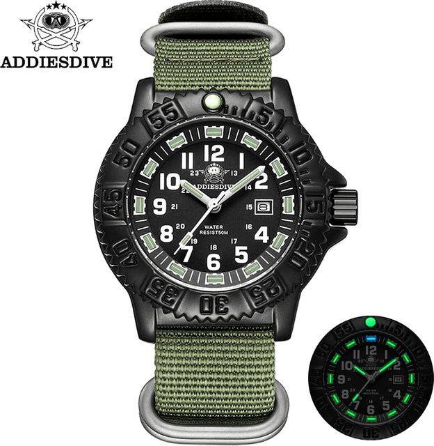 Addies Top Armbanduhr, Quarz, Edelstahl, Textil/NATO, Schwarz, Herren - Bild 1