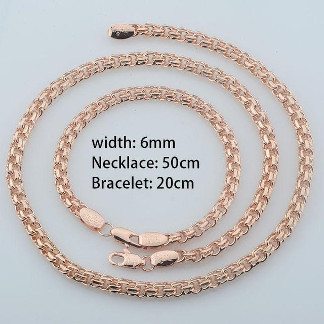 TuiYing Schmuck-Set, 585 Roségold, Doppel-Rolo-Gliederkette, Unisex - Bild 1