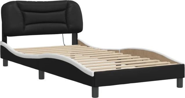 vidaXL Bettgestell Hvar mit LED-Beleuchtung und USB-Ladeport aus Kunstleder in Schwarz und Weiß B/T/H: 100 x 200 cm - Bild 1