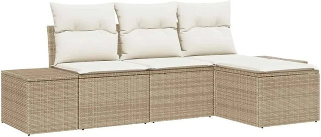 vidaXL Garten-Sofa-Set 4-teilig aus Poly Rattan in Beige mit UV-beständigen Polsterkissen - Bild 1