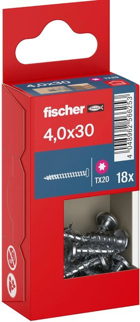 Fischer PowerFast II Pan Head TX Vollgewindeschraube für Holz, verzinkt, Farbe: Silber/Blau, Durchmesser: 4 mm, Länge: 30 mm, 18 Stück - Bild 1